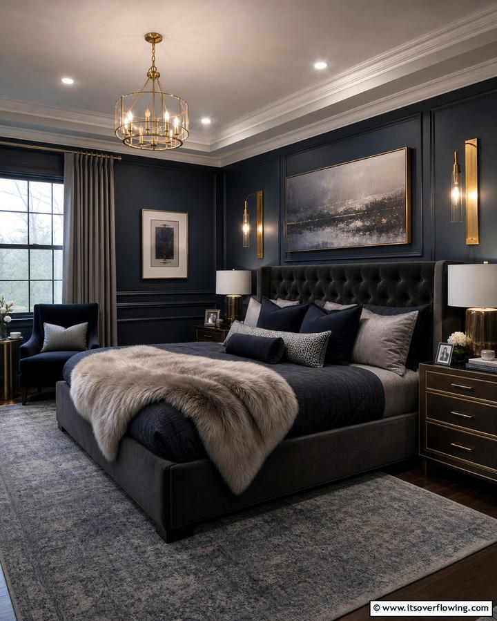 Moody Navy and Soft Gray - 25 Bedroom Painting Ideas With Two Colors for Impact