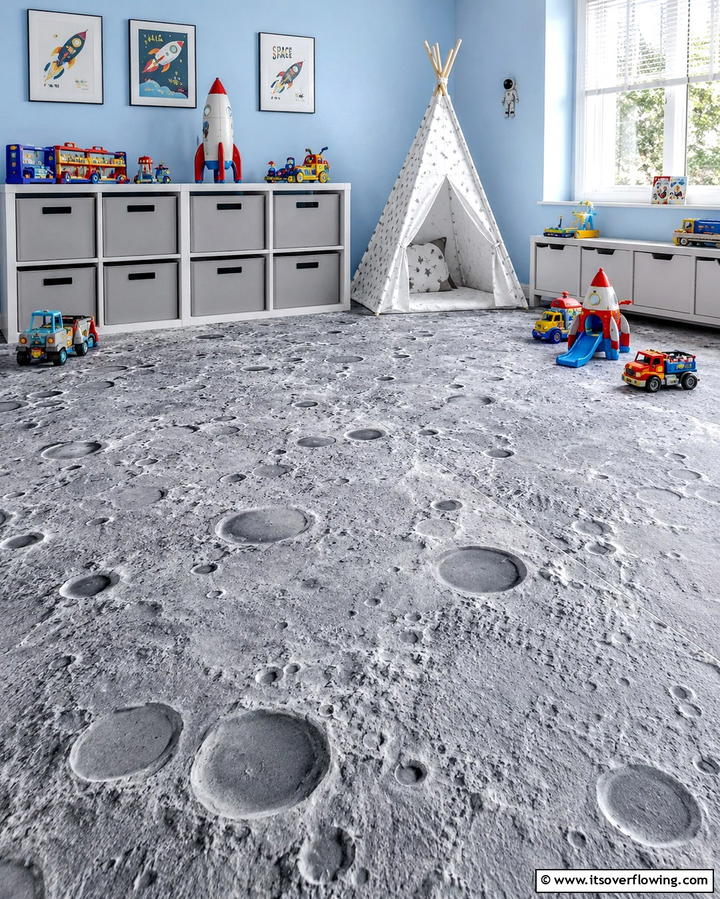 Moon Surface Floor Mats - 25 Space-Themed Room Ideas for Kids and Adults