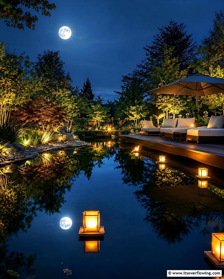 Moonlit Reflection Pond - 30 Backyard Pond Ideas for Serene Water Features