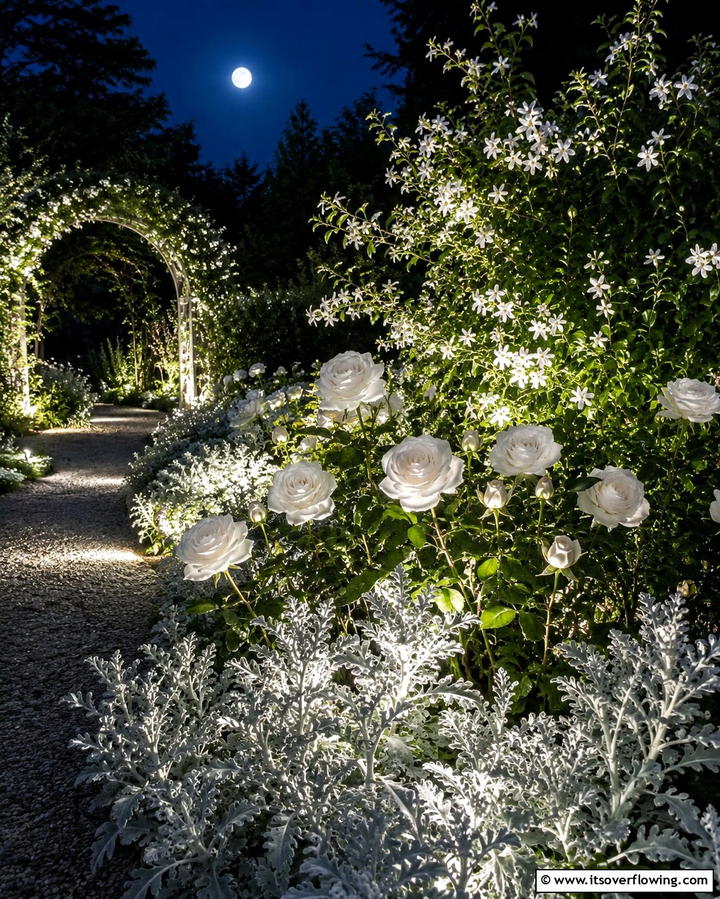 Moonlit White Garden - 25 Front Yard Texas Flower Bed Ideas for a Stunning Look