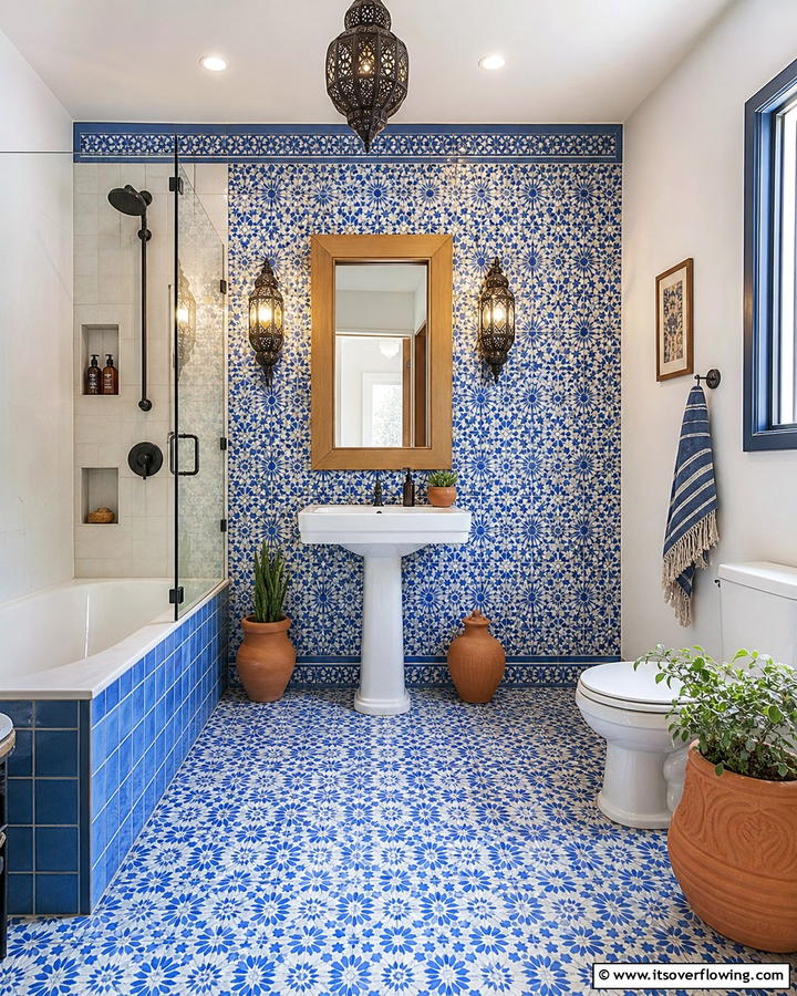 Moroccan Inspired Blue Tile Patterns - 25 Stunning Blue Tile Bathroom Ideas for a Fresh Look