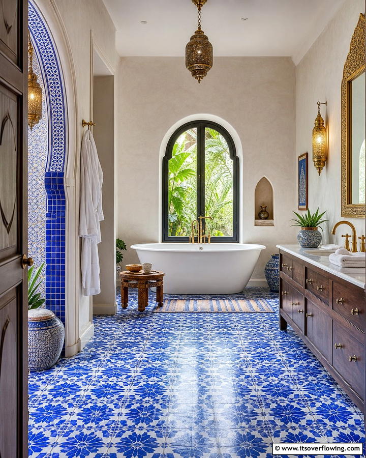 Moroccan Inspired Blue Tiles - 25 Blue Bathroom Ideas for a Serene Retreat