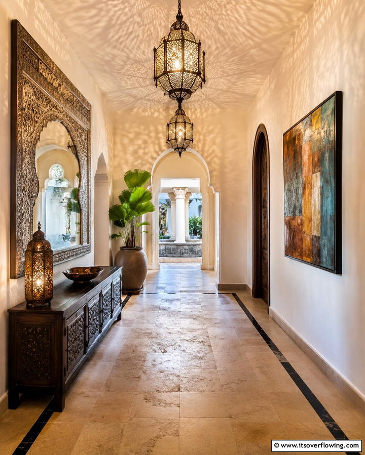 Moroccan Inspired Lighting - 30 Bohemian Hallway Decor Ideas for a Welcoming Entryway