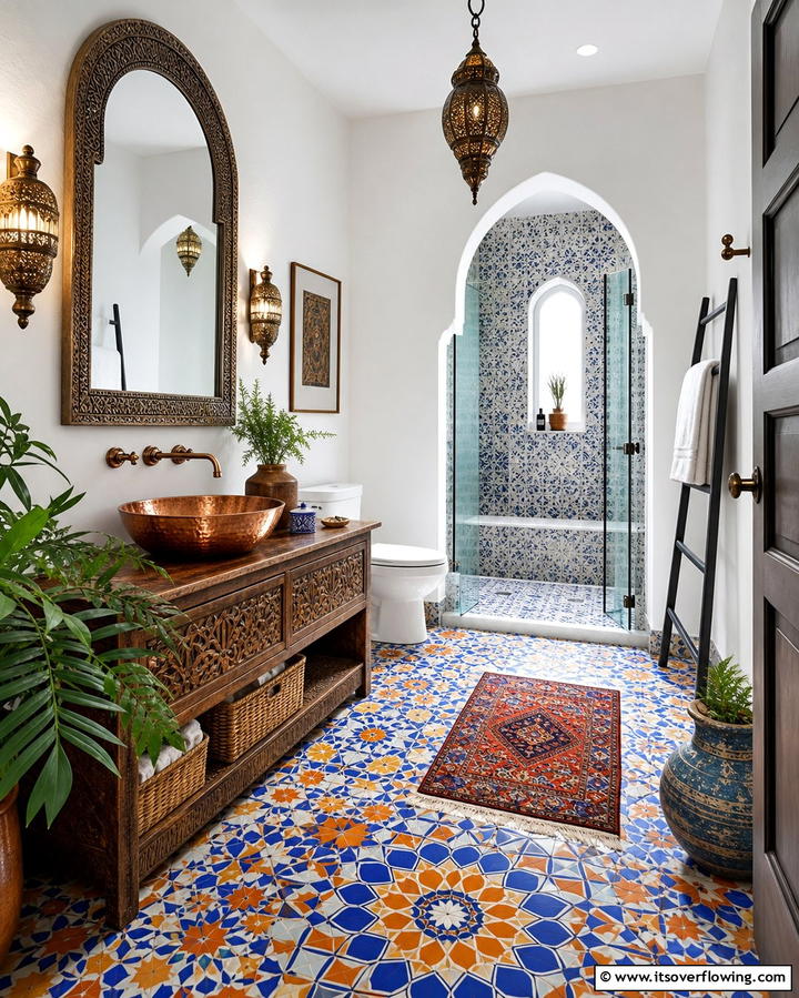 Moroccan Inspired PatternsOne - 25 Bathroom Mosaic Floor Tile Ideas for Unique Style