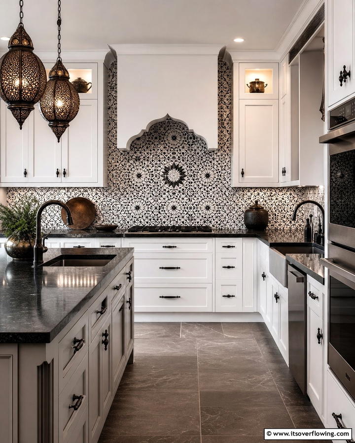 Moroccan Inspired Tiles - 25 Black and White Kitchen Backsplash Ideas
