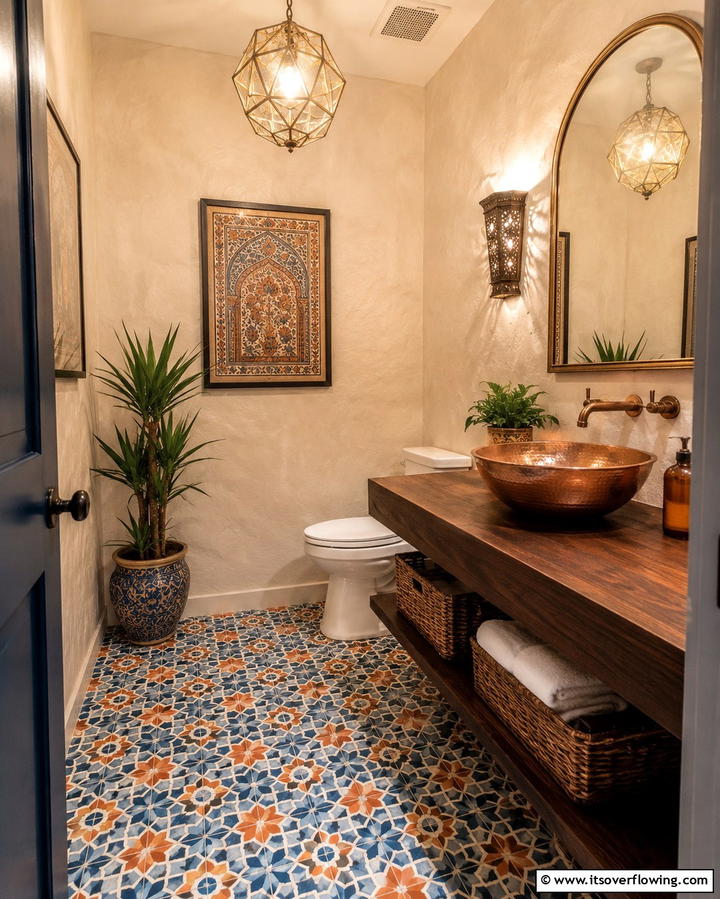 Moroccan Inspired Tiles for Exotic Charm - 30 Powder Room Floor Tile Ideas for Elegant Small Spaces