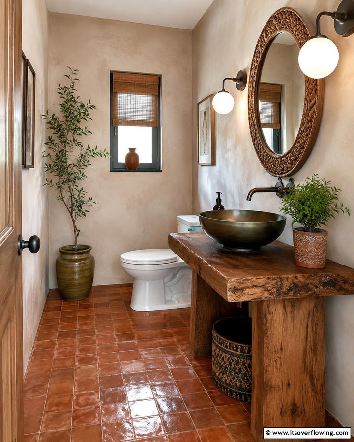 Moroccan Inspired Zellige Tiles - 30 Powder Room Floor Tile Ideas for Elegant Small Spaces