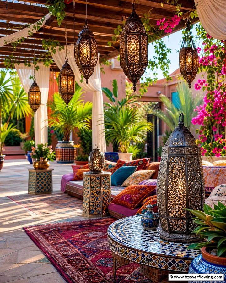 Moroccan Lanterns for Exotic Flair - 25 Cozy Boho Patio Ideas for Relaxing Outdoor Spaces