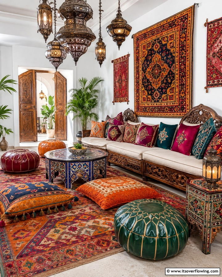 Moroccan Poufs and Floor Cushions - 30 Moroccan Living Room Ideas for Exotic Elegance
