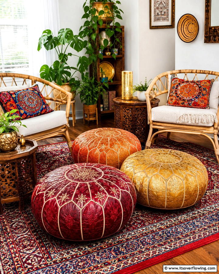 Moroccan Style Poufs - 25 Vibrant Colorful Boho Decor Ideas for Your Space