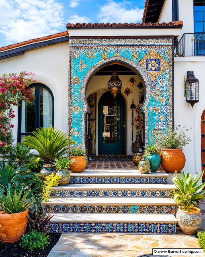 Moroccan Tile Accents - 25 Boho House Exterior Ideas for a Unique and Colorful Look