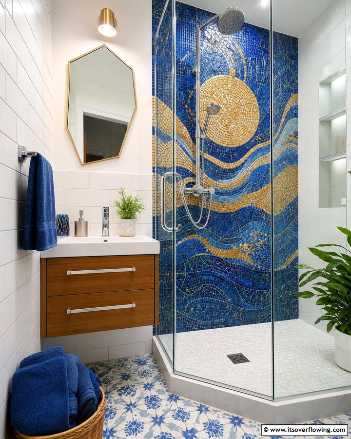 Mosaic Accent Wall - 21 Small Shower Design Ideas for Stylish Functionality