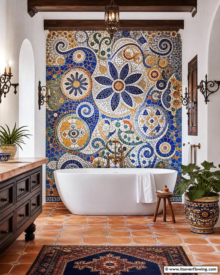 Mosaic Accent Walls - 30 Spanish Style Bathroom Ideas for Mediterranean Flair