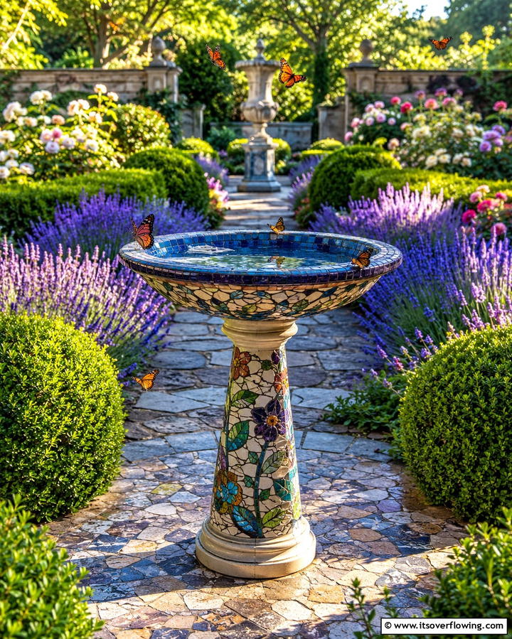 Mosaic BirdbathsExact - 25 Mosaic Garden Ideas to Add Artistic Flair