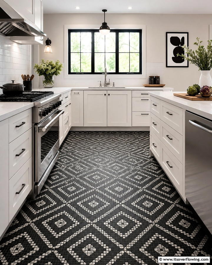 Mosaic Black Tiles for Intricate Detail - 25 Black Kitchen Floor Ideas for a Sleek and Stylish Space
