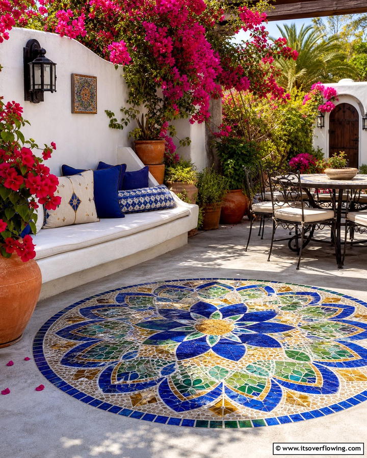 Mosaic Concrete for Artistic Flair - 25 Concrete Patio Ideas on a Budget for Affordable Style