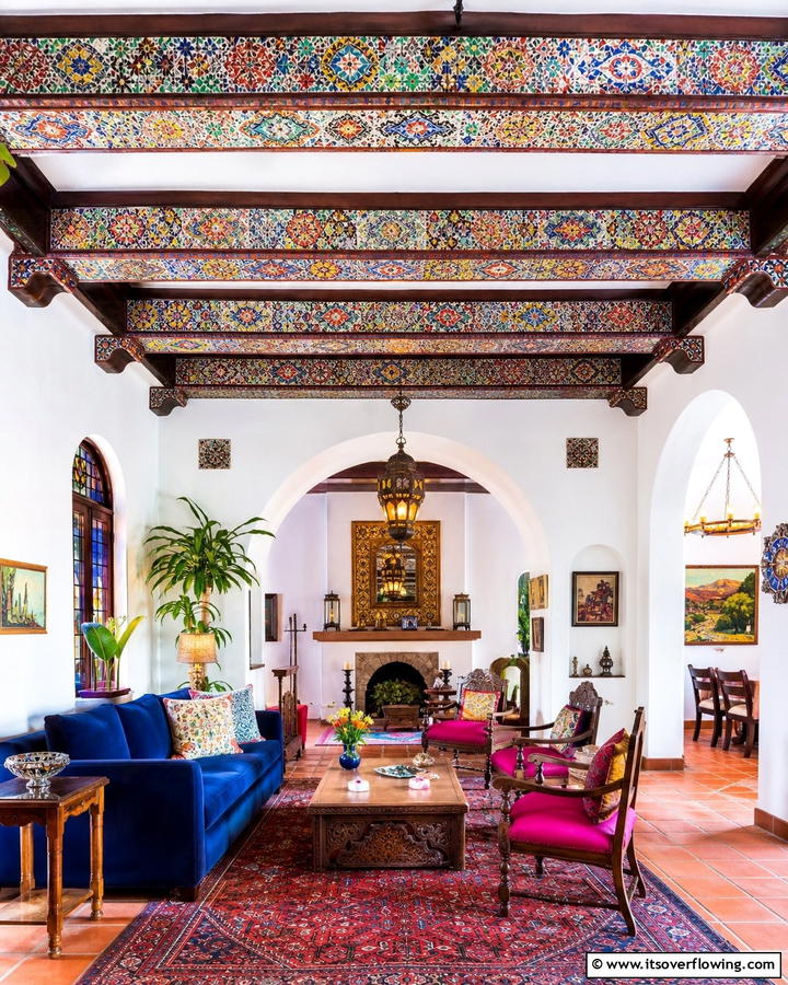 Mosaic Detailing Accents - 21 Decorative Ceiling Beam Ideas for Rustic Charm