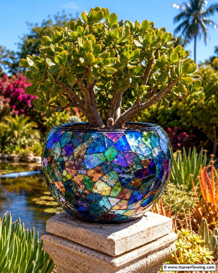 Mosaic Glass Succulent Pot - 30 Outdoor Succulent Container Ideas for Easy Gardening