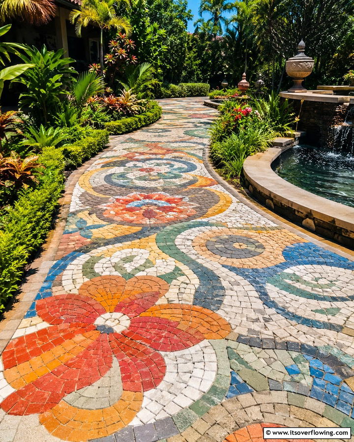 Mosaic Inspired Designs - 25 Concrete Paver Walkway Ideas for Durable Design