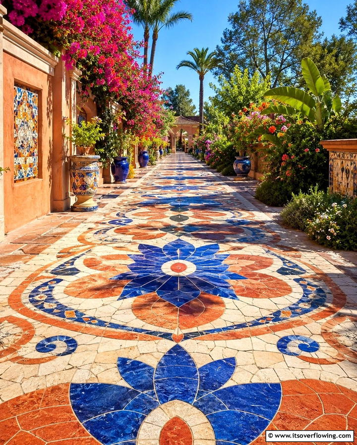 Mosaic Inspired Walkway - 25 Concrete Paver Walkway Ideas for Durable Design