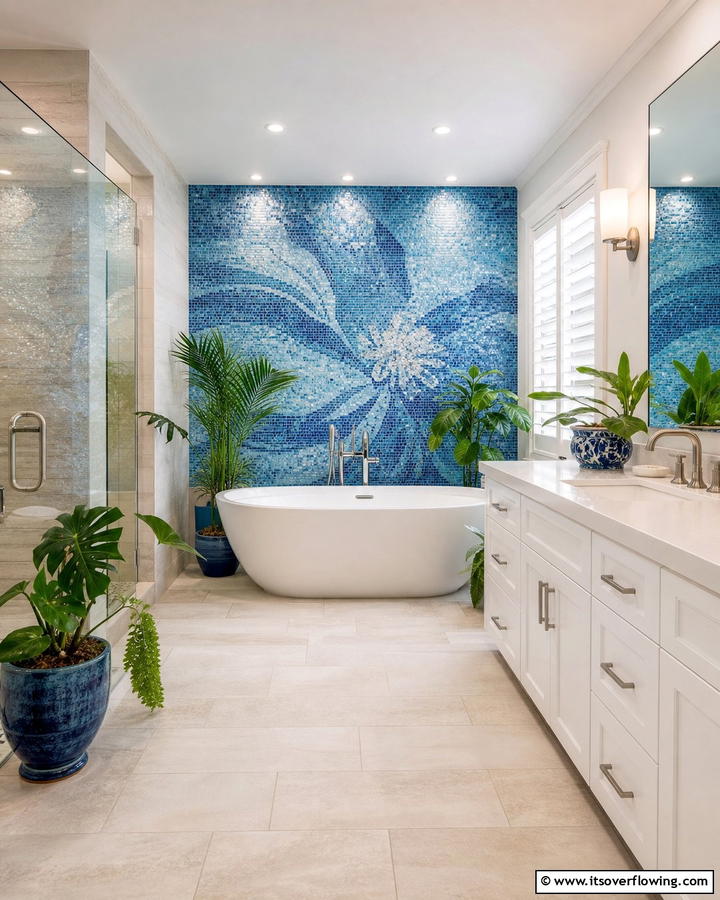Mosaic Magic with Blue Accents - 25 Stunning Blue Tile Bathroom Ideas for a Fresh Look