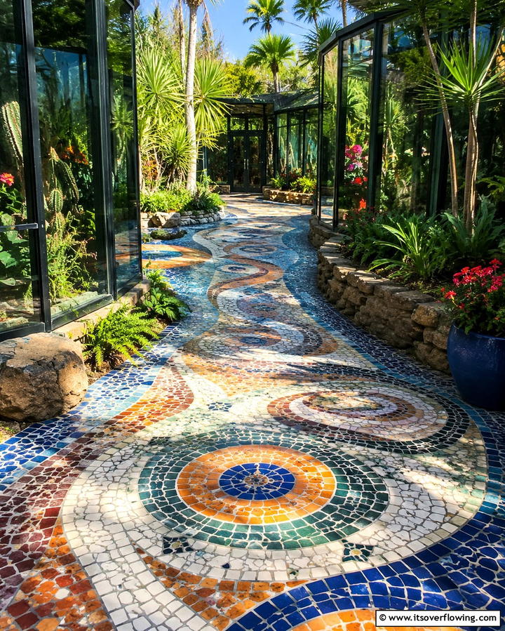 Mosaic Pathways for Artistic Flair - 25 Greenhouse Decor Ideas for Plant Lovers