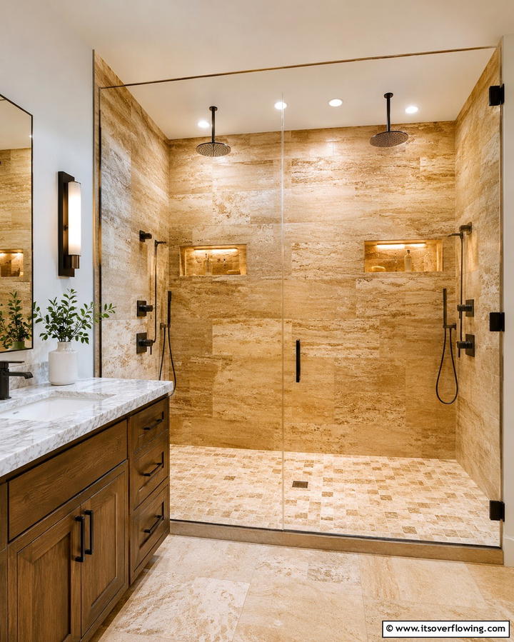 Mosaic Patterns for Intricacy - 25 Travertine Tile Bathroom Ideas for Natural Beauty