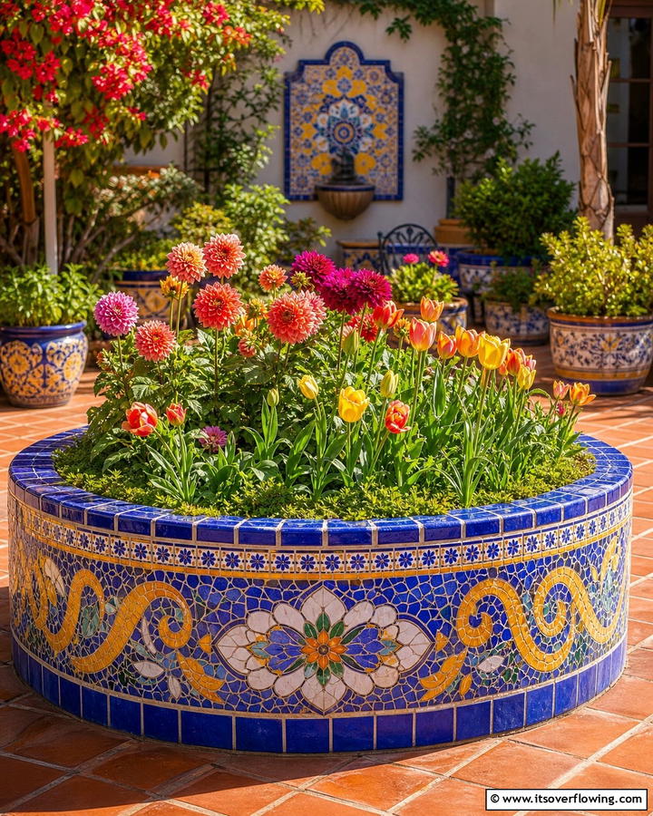 Mosaic Round Garden Bed - 20 Round Garden Bed Ideas for Unique Landscapes