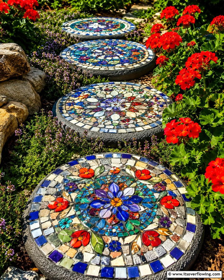 Mosaic Stepping Stones - 30 Creative Stepping Stone Walkway Garden Ideas