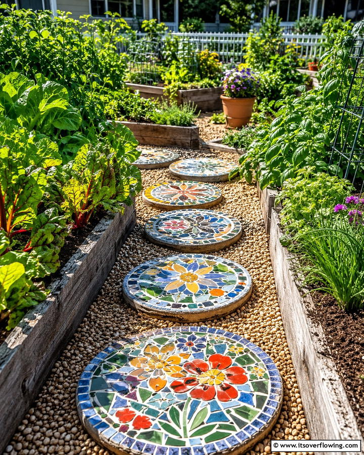 Mosaic Stepping StonesOne - 25 Mosaic Garden Ideas to Add Artistic Flair