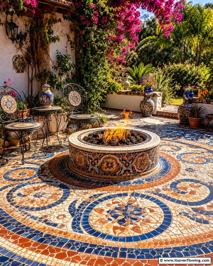 Mosaic Stone Patterns for Artistic Flair - 20 Stone Patio With a Fire Pit Ideas for Cozy Nights