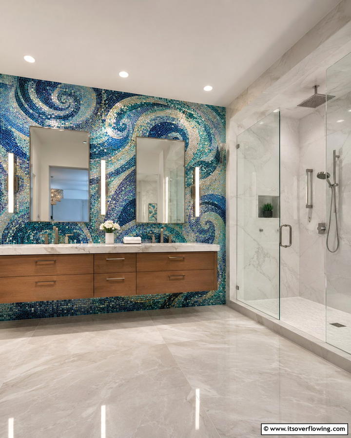 Mosaic Tile Accent Wall - 30 Stunning Bathroom Wall Ideas to Elevate Your Space