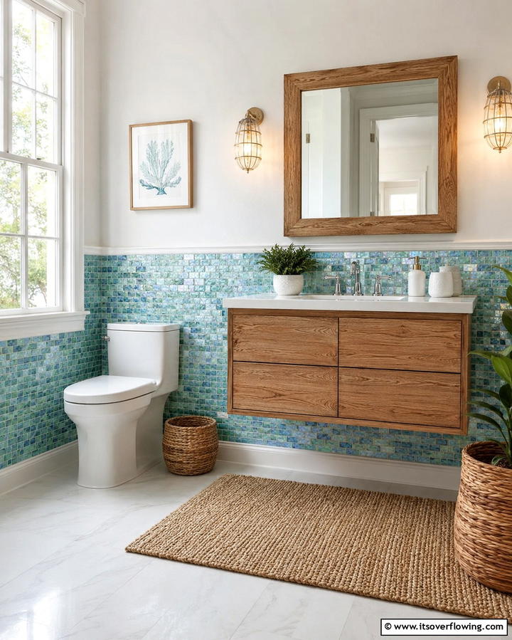 Mosaic Tile Accents - 30 Half-Wall Tile Bathroom Ideas for Functional Style