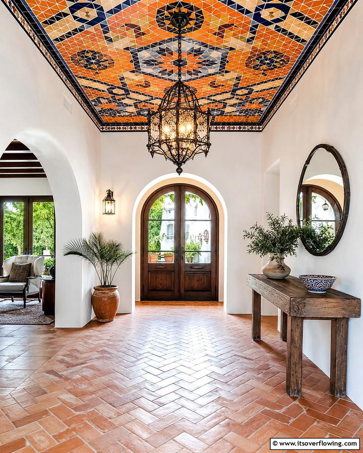 Mosaic Tile Accents - 30 Rustic Ceiling Ideas to Add Warmth to Any Room