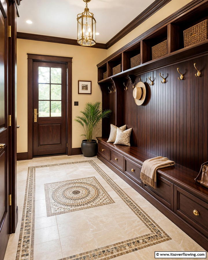 Mosaic Tile Accents - 25 Mudroom Tile Floor Ideas- Durable & Stylish Designs
