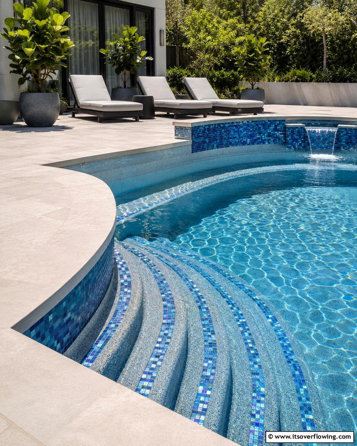 Mosaic Tile Accents - 25 Semi Inground Pool Ideas for a Stunning Backyard