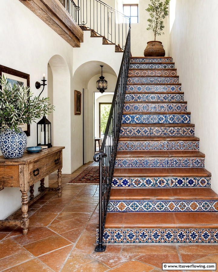 Mosaic Tile Accents - 25 Stair Riser Ideas to Enhance Your Home’s Interior