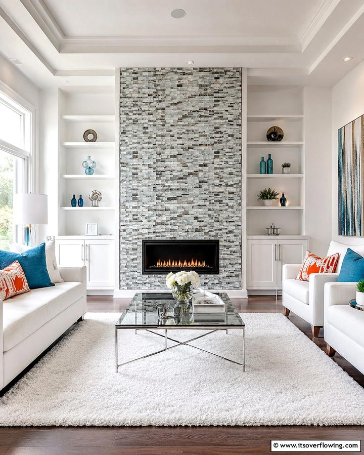Mosaic Tile Accents - 30 Fireplace Wall Ideas to Transform Your Living Space