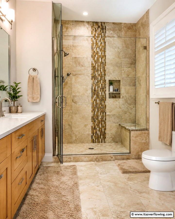 Mosaic Tile Accents for Artistic Detail - 25 Rustic Walk-in Shower Ideas for a Spa-Like Bathroom