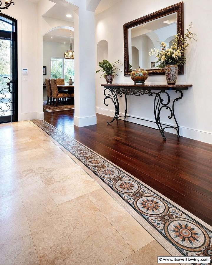 Mosaic Tile Accents - 20 Floor Transition Ideas for a Seamless Look