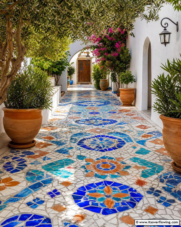 Mosaic Tile Effect for Artistic Elegance - 20 Concrete Walkway Painting Ideas for a Unique Path