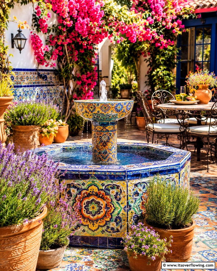 Mosaic Tile Fountain - 25 Backyard Fountain Ideas for a Serene Outdoor Space