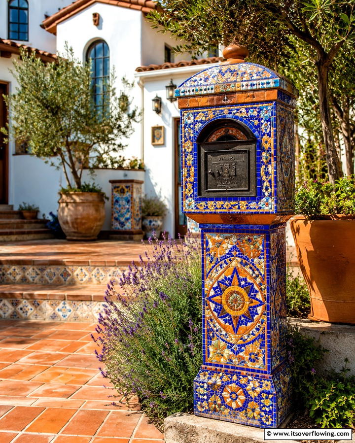 Mosaic Tile Mailbox Accent - 30 Mailbox Decor Ideas- Curb Appeal with Personality