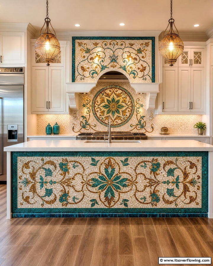 Mosaic Tile Masterpiece - 21 Kitchen Island Back Panel Ideas for Modern Designs