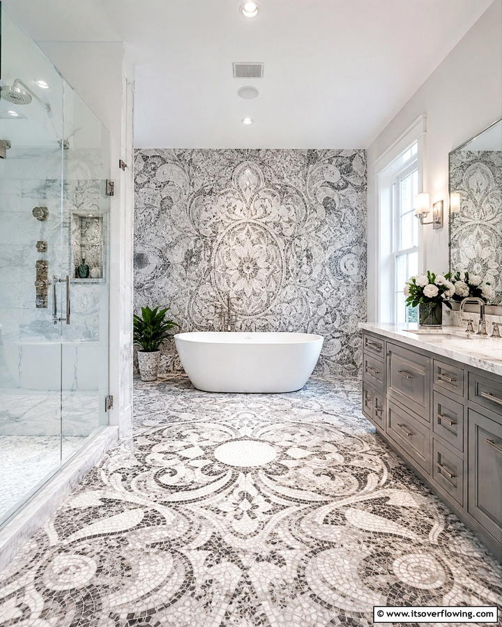 Mosaic Tile Masterpiece - 30 Grey and White Bathroom Ideas for Modern Serenity