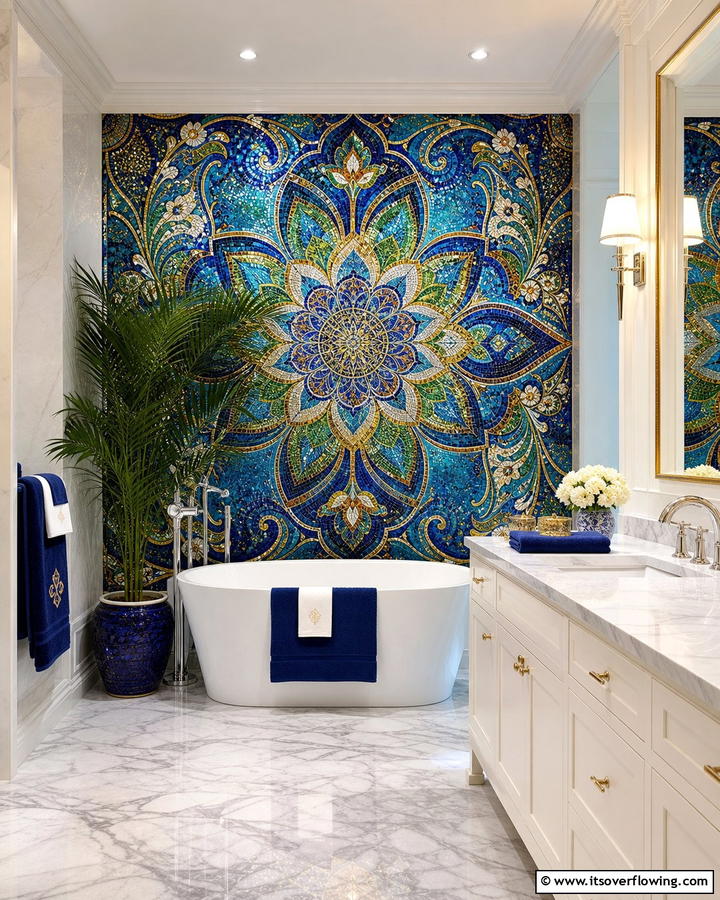 Mosaic Tile Masterpiece - 21 Bathroom Accent Wall Ideas for Bold & Textured Designs