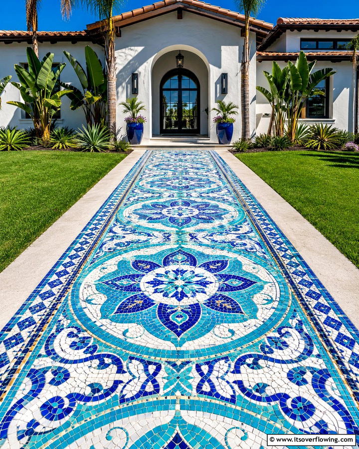 Mosaic Tile Path - 25 Front Walkway Ideas to Enhance Your Home’s Curb Appeal