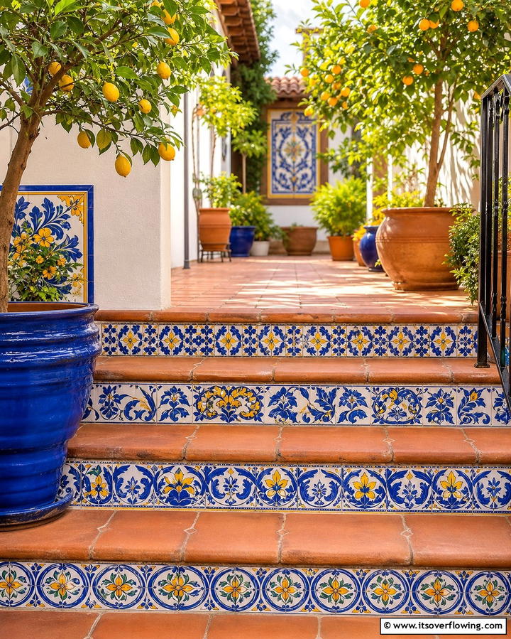 Mosaic Tile Steps - 25 Patio Steps Ideas to Enhance Your Outdoor Space