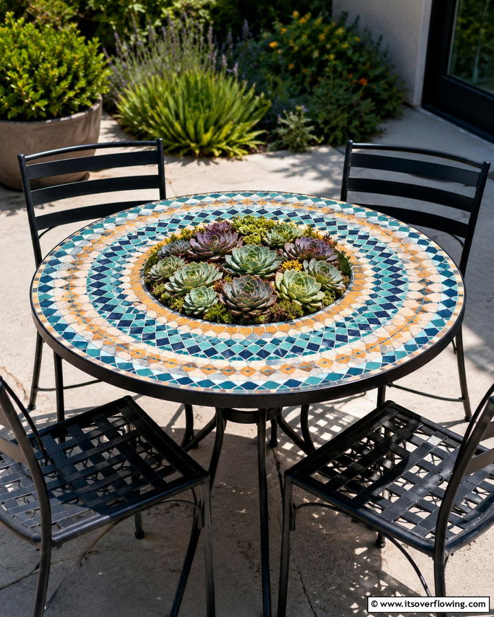 Mosaic Tile Succulent Tabletop - 30 Outdoor Succulent Container Ideas for Easy Gardening