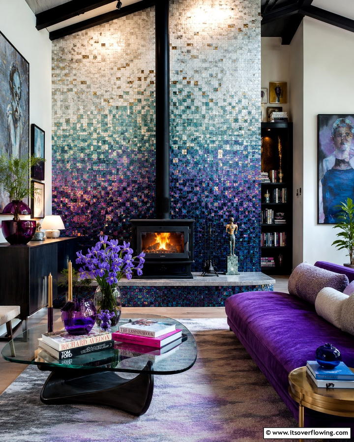 Mosaic Tile Surround for Artistic Flair - 30 Cozy Wood Stove Surround Design Inspirations